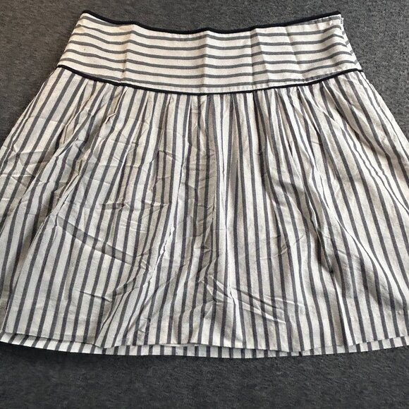 Ann Taylor LOFT Pleated A-Line Skirt Women Size 14 Knee Length Ivory Blue Stripe - Picture 1 of 9